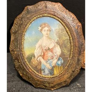 Signed Miniature And Its Leather Frame