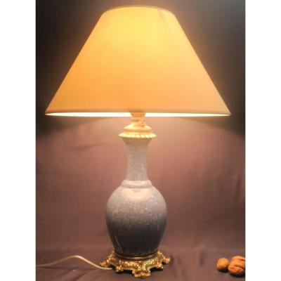 Blue Ceramic Lamp And Bronze Mount.