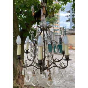 Crystal And Brass Chandelier With 6 Candles