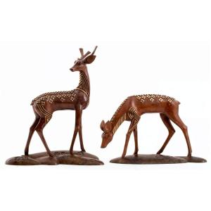 Art Deco Sculpture The Stag And The Doe - Wang Jida