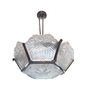 Art Deco Chandelier - Signed Jean Noverdy - Circa 1930