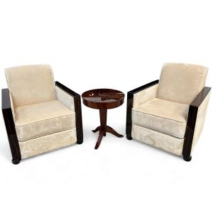 Pair Of Art Deco Armchairs In Macassar And Pierre Frey Fabric – Circa 1930