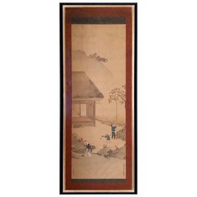 Important Painting On Asian Silk 180x74 Cm - Asia Nineteenth Century