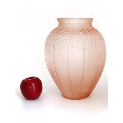 Large Pink Molded Glass Vase - Art Deco