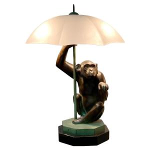 Pluie - Max Le Verrier - Monkey With Umbrella Lamp