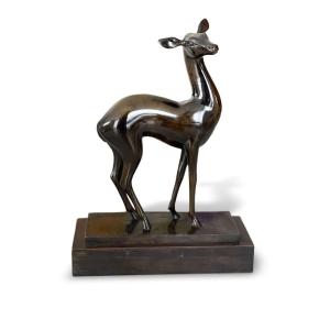 Attentive Doe - Bronze Art Deco By Jean-louis Vuilleumier