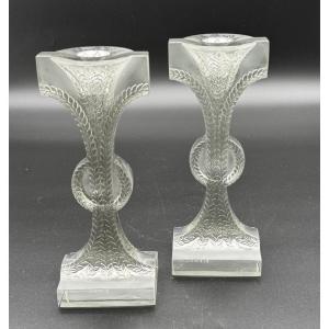 A Pair Of Rameaux Candlesticks By R.lalique