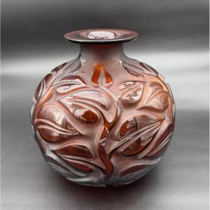 A Sophora Vase By R. Lalique In Amber-colored Glass.