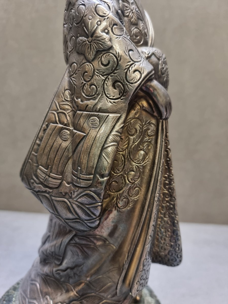 SCULTURA GEISH IN BRONZO ARGENTATO - Primi '900-photo-1