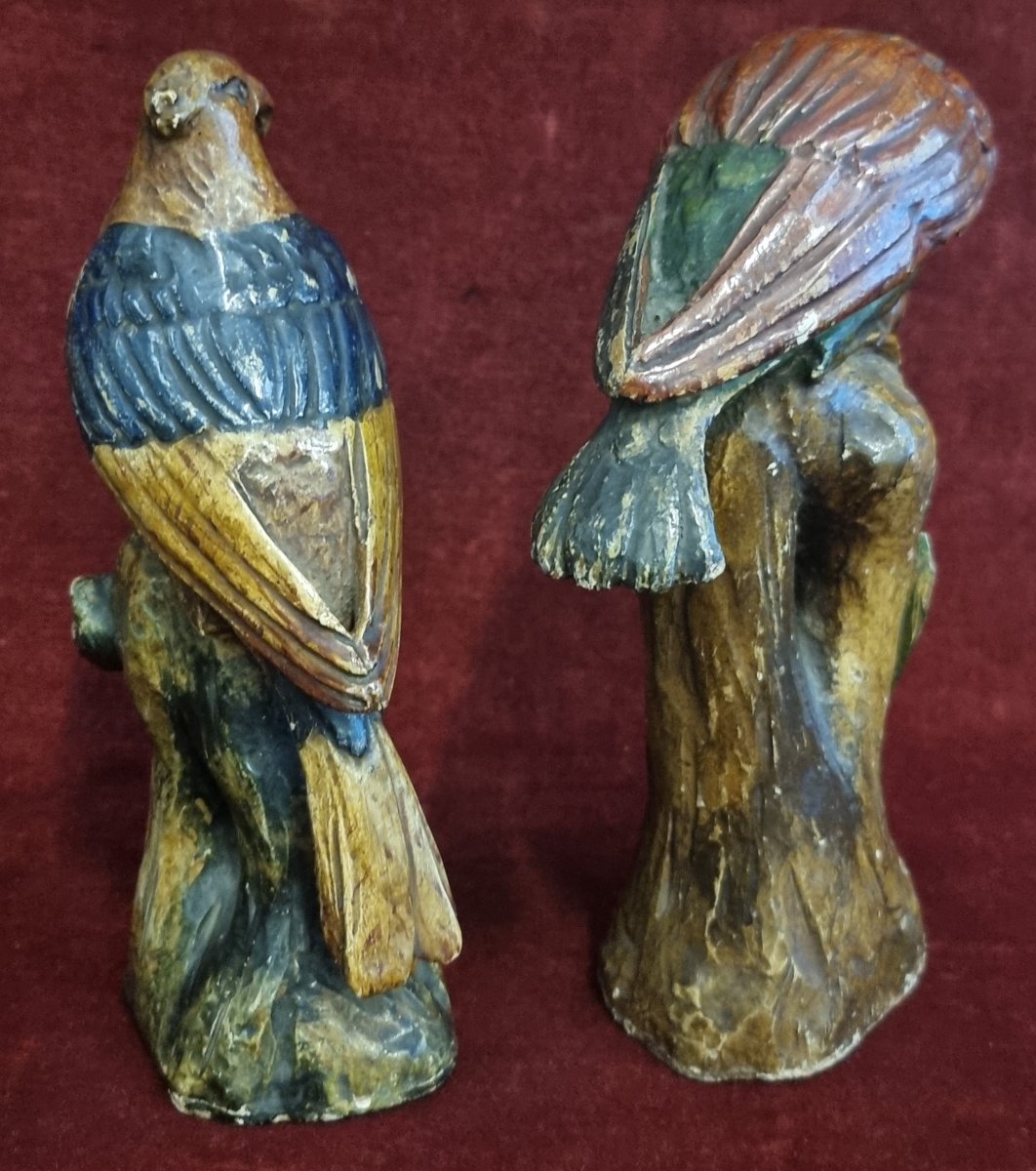 COPPIA PAPPAGALLI IN LEGNO INTAGLIATO E LACCATO - VENEZIA XVIII -photo-2