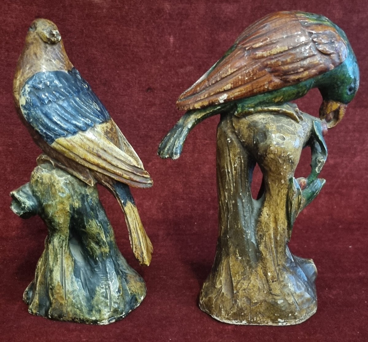 COPPIA PAPPAGALLI IN LEGNO INTAGLIATO E LACCATO - VENEZIA XVIII -photo-3