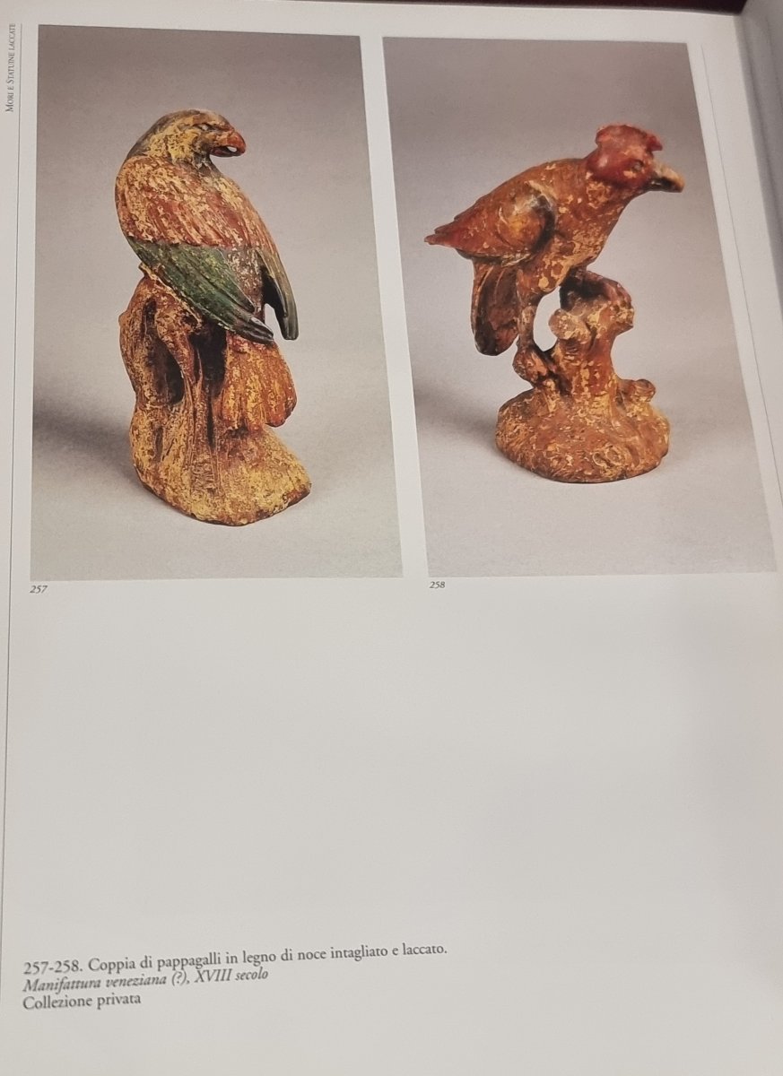 COPPIA PAPPAGALLI IN LEGNO INTAGLIATO E LACCATO - VENEZIA XVIII -photo-7