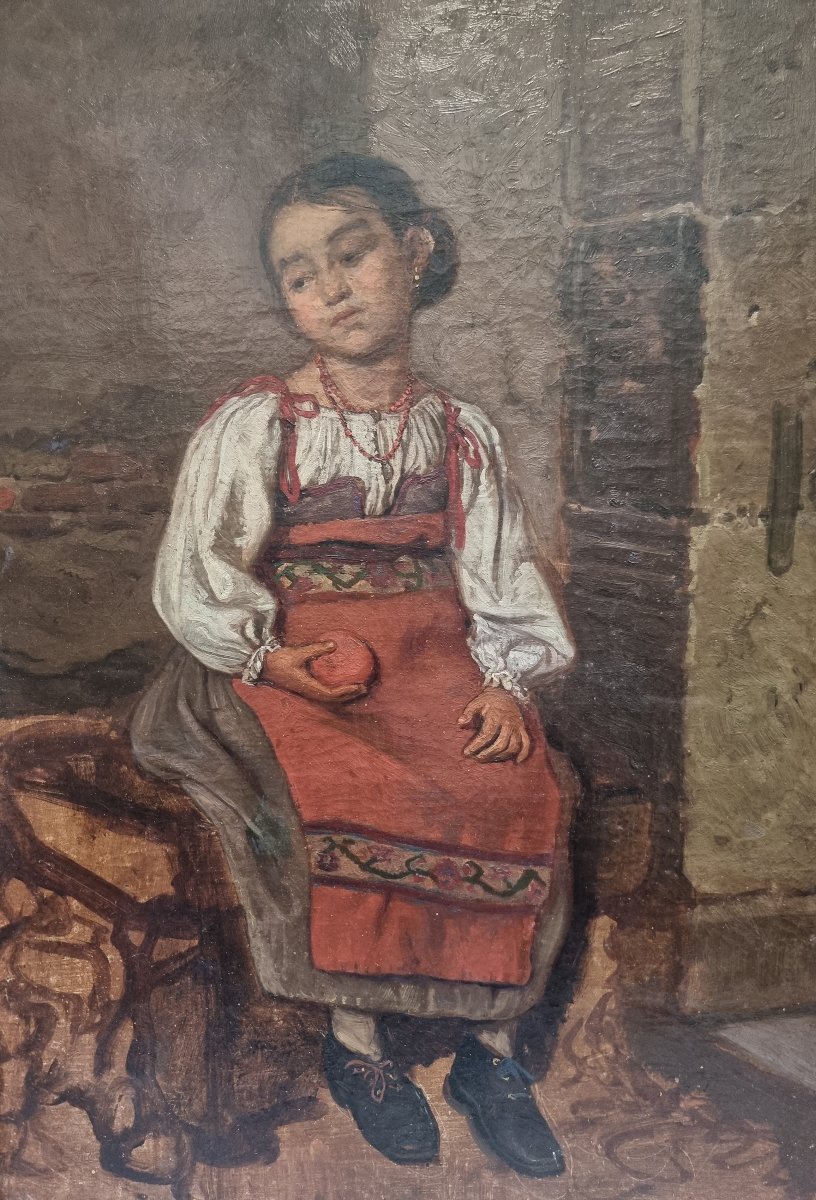 Dipinto olio su tela - Ragazza romana seduta - Georg von Rosen (1843-1923)-photo-1