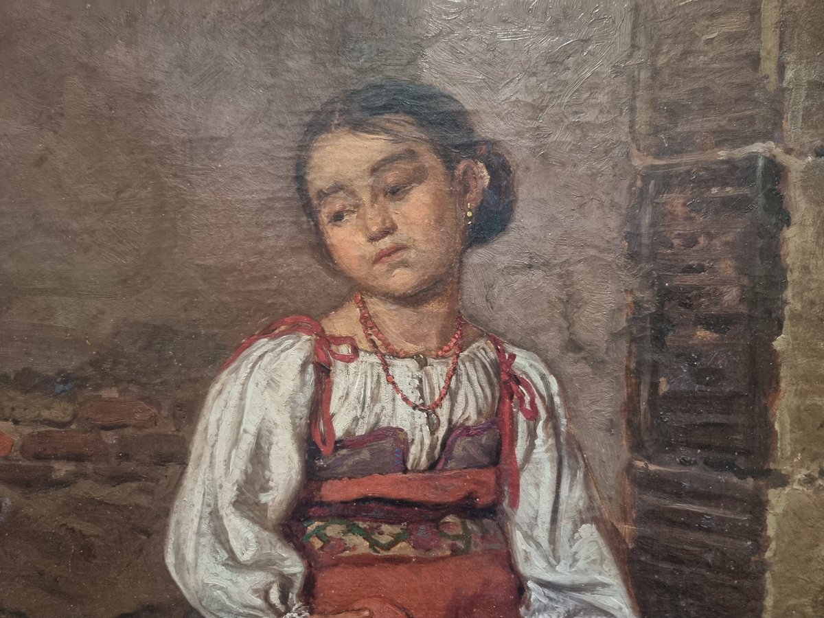 Dipinto olio su tela - Ragazza romana seduta - Georg von Rosen (1843-1923)-photo-3