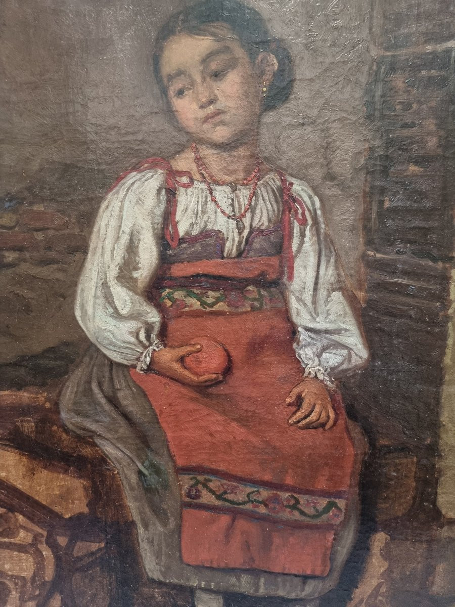 Dipinto olio su tela - Ragazza romana seduta - Georg von Rosen (1843-1923)-photo-4