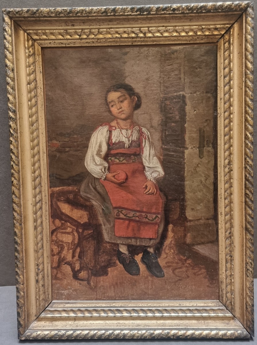 Dipinto olio su tela - Ragazza romana seduta - Georg von Rosen (1843-1923)