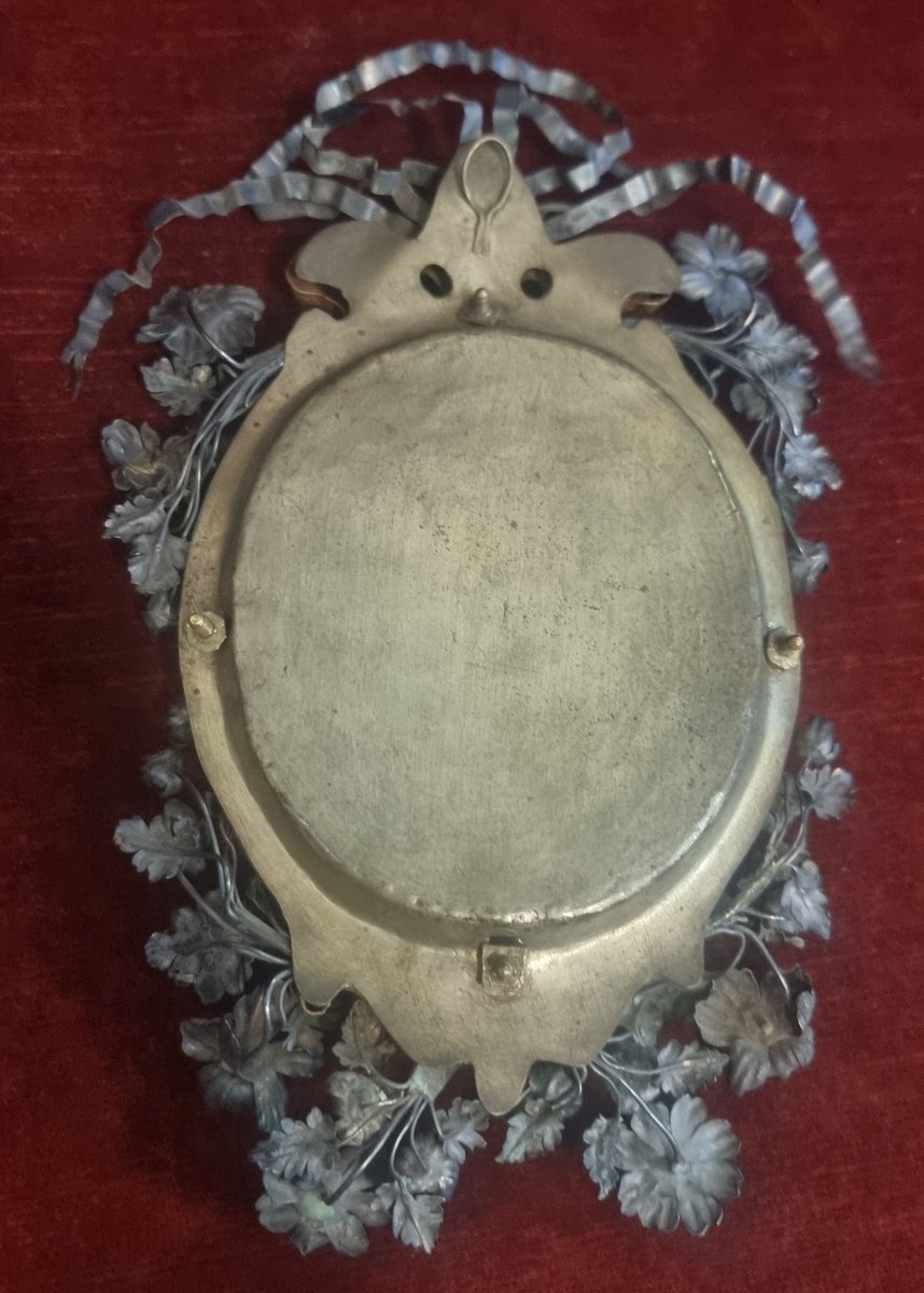 CORNICE IN RAME DORATO CON FIORI E NASTRO IN ARGENTO - META' DEL XVIII SECOLO-photo-3