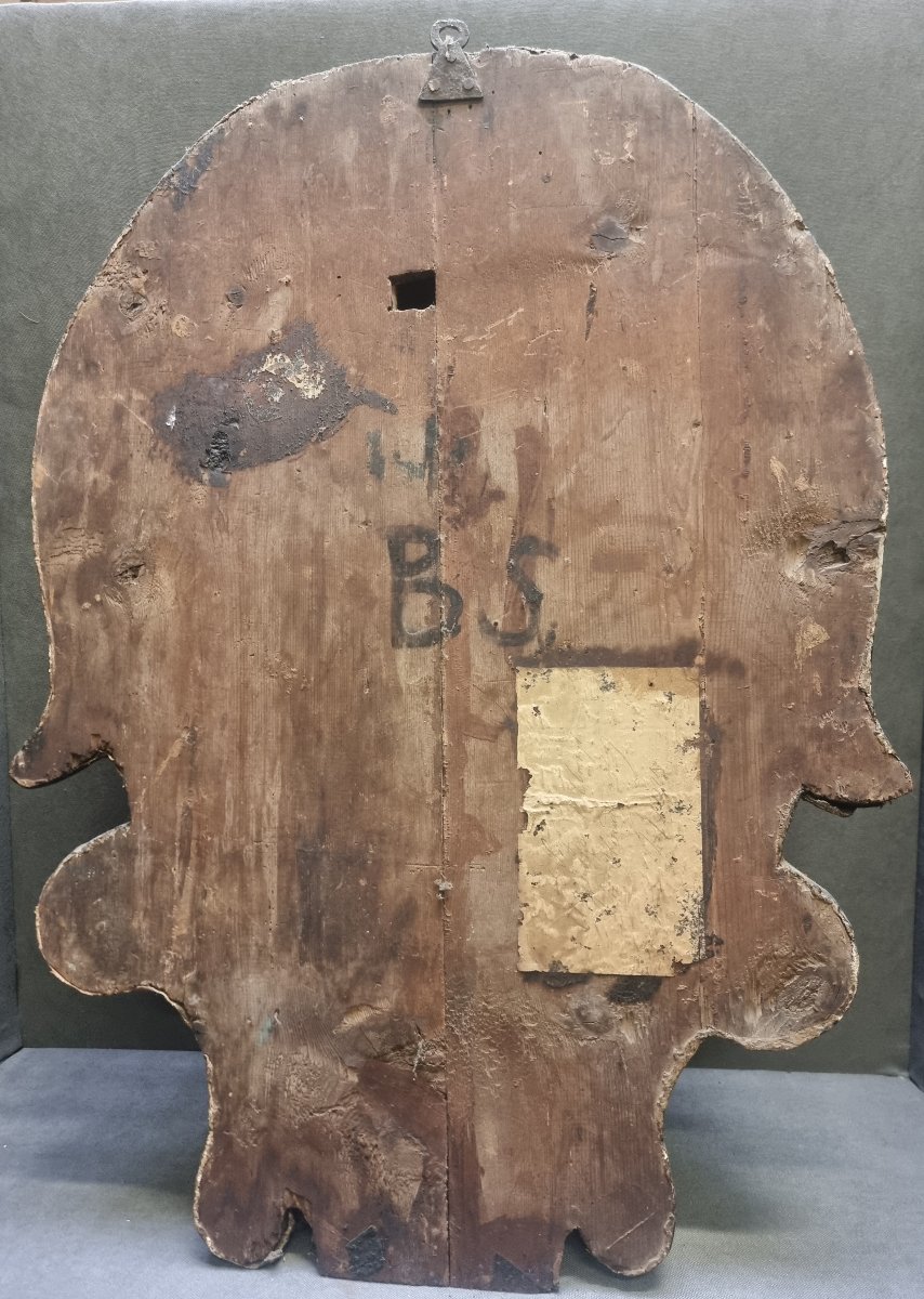 STEMMA NOBILIARE DA INTERNO PALAZZO - CARTAPESTA TELATA, DORATO E DIPINTO - XVI SECOLO-photo-2