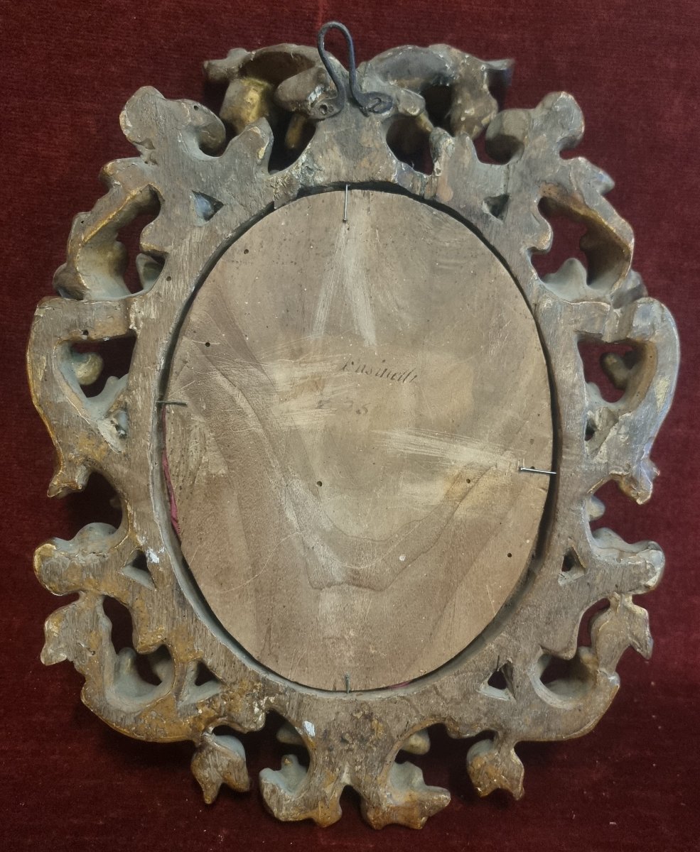 CORNICE BAROCCA IN LEGNO DORATO - MINIATURA SU CARTA SANTA TERESA D'AVILA - PRIMA META' XVII SE-photo-3