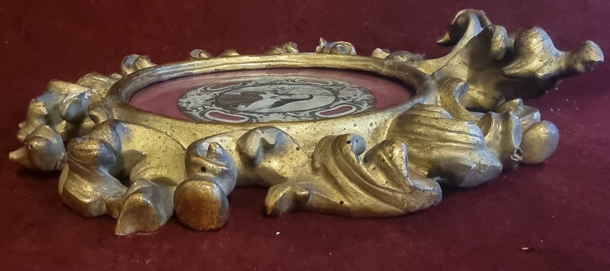 CORNICE BAROCCA IN LEGNO DORATO - MINIATURA SU CARTA SANTA TERESA D'AVILA - PRIMA META' XVII SE-photo-2