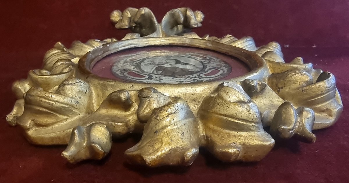 CORNICE BAROCCA IN LEGNO DORATO - MINIATURA SU CARTA SANTA TERESA D'AVILA - PRIMA META' XVII SE-photo-3