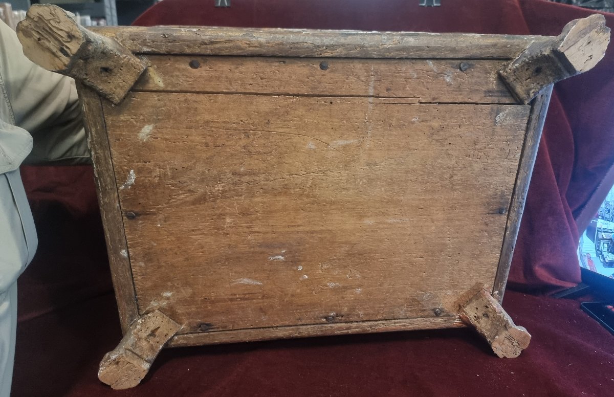 CASSETTA PORTAGIOIE IN LEGNO LACCATO, DORATO TESSUTO - VENEZIA XVI SECOLO-photo-2