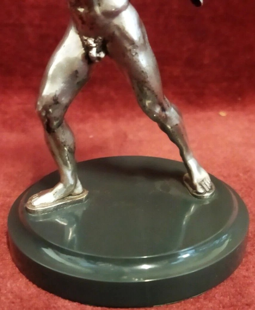 SCULTURA ARGENTO SU BASE MARMO  ERCOLE CON CINGHIALE  BOLLO 84 RUSSIA - anni '50-photo-2