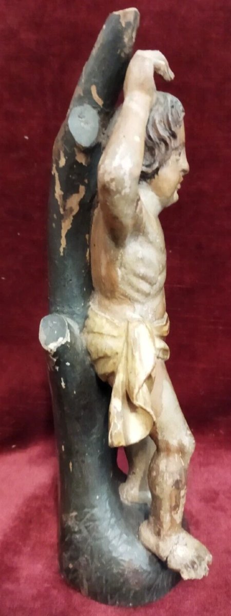 SCULTURA / STATUA DI SAN SEBASTIANO in legno intagliato e dipinto - del XVIII SECOLO-photo-2