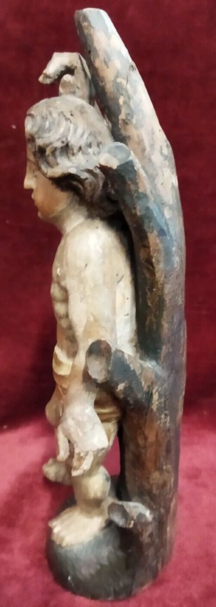 SCULTURA / STATUA DI SAN SEBASTIANO in legno intagliato e dipinto - del XVIII SECOLO-photo-4