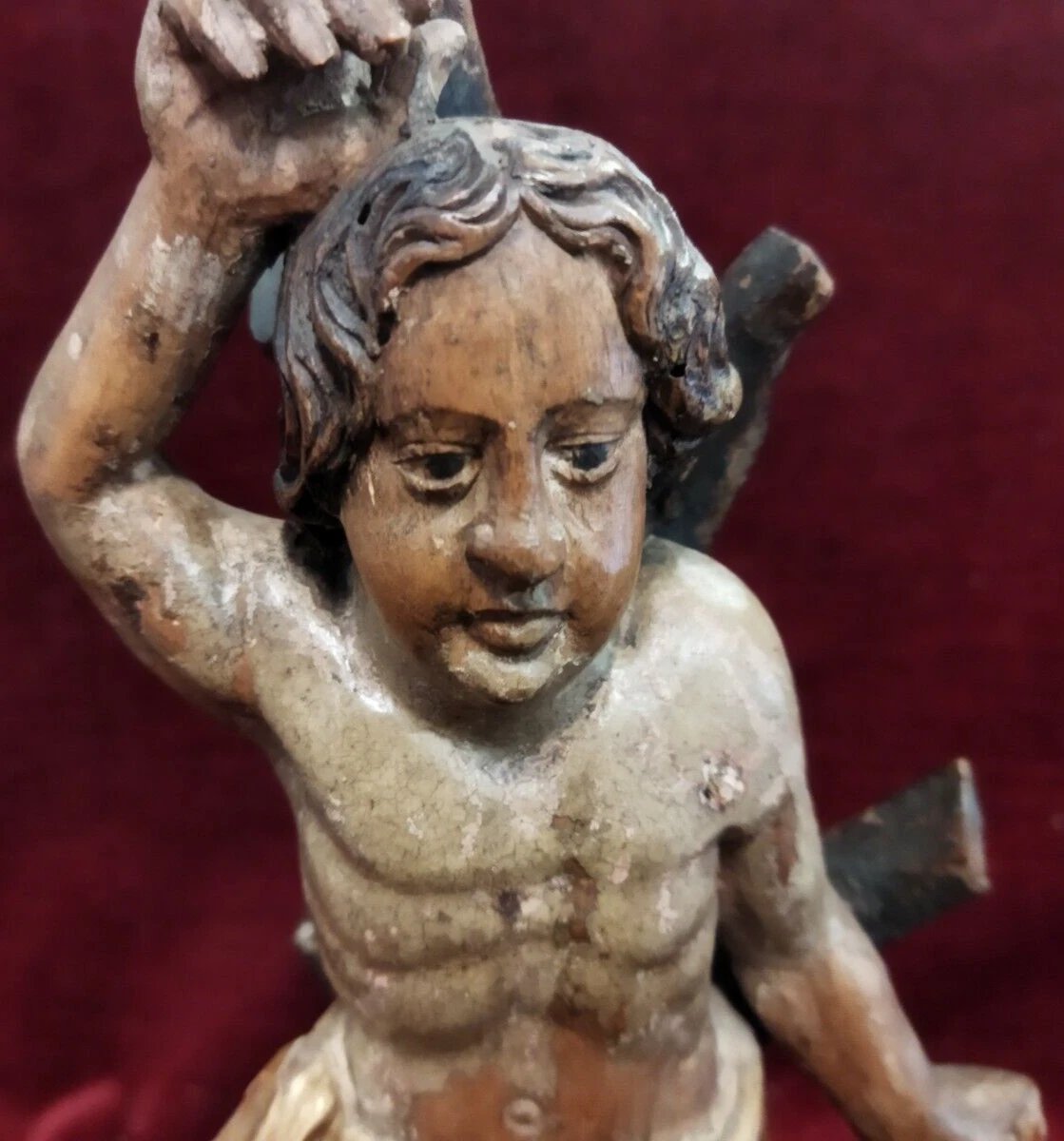 SCULTURA / STATUA DI SAN SEBASTIANO in legno intagliato e dipinto - del XVIII SECOLO-photo-1