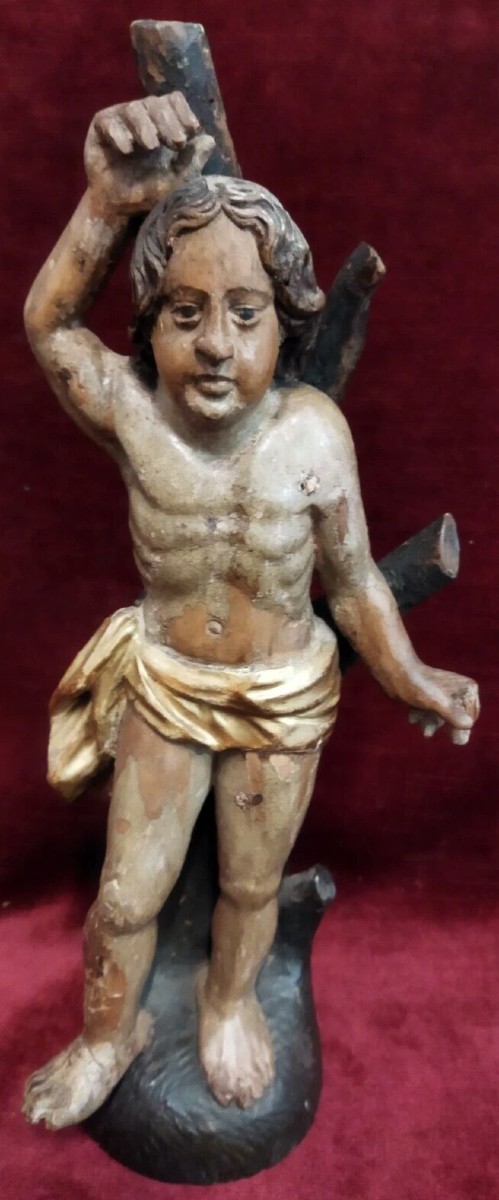 SCULTURA / STATUA DI SAN SEBASTIANO in legno intagliato e dipinto - del XVIII SECOLO