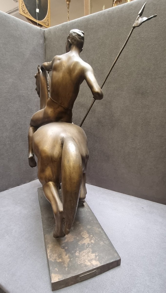 SCULTURA IN BRONZO - UOMO A CAVALLO - LUCIANO CONDORELLI (ACIREALE 1887 - ROMA 1968) - ART DECO-photo-2