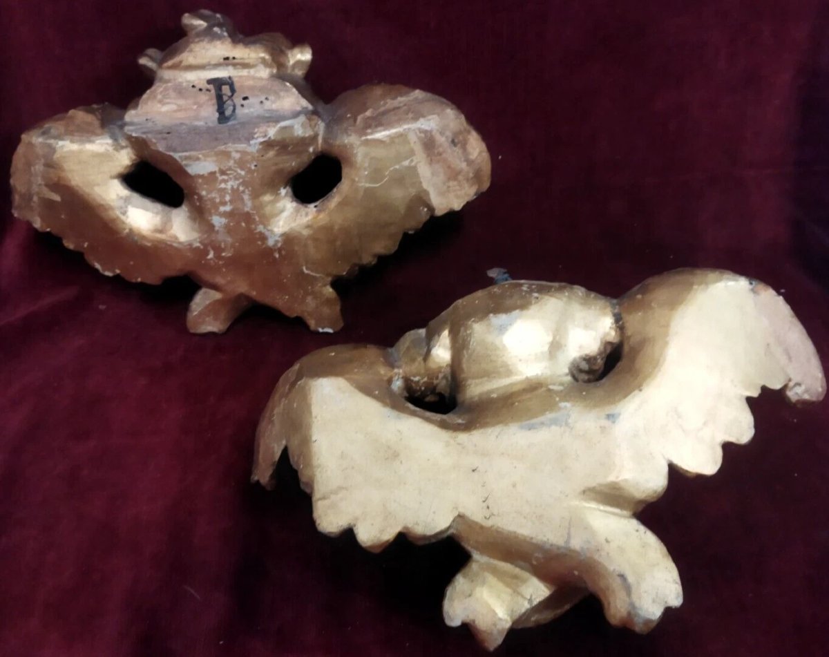 COPPIA ANGELI in legno intagliato, dorato e argentato del XVIII SECOLO-photo-2