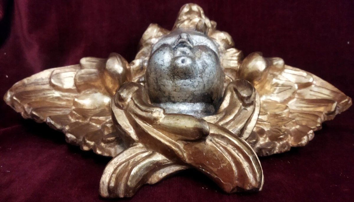 COPPIA ANGELI in legno intagliato, dorato e argentato del XVIII SECOLO-photo-4