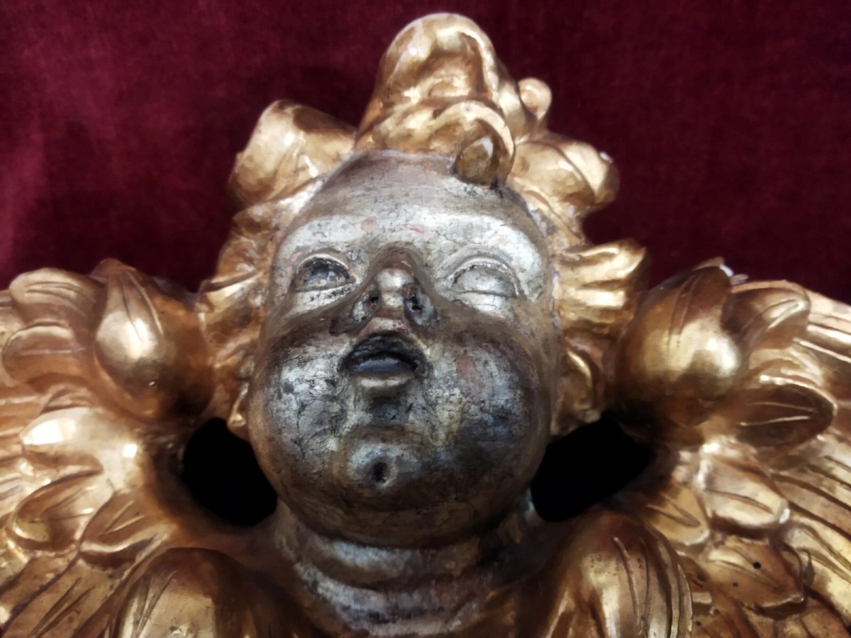 COPPIA ANGELI in legno intagliato, dorato e argentato del XVIII SECOLO-photo-1