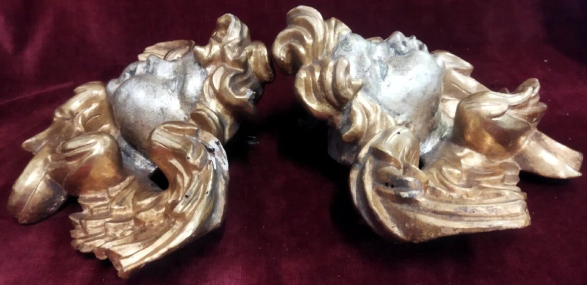 COPPIA ANGELI in legno intagliato, dorato e argentato del XVIII SECOLO-photo-5