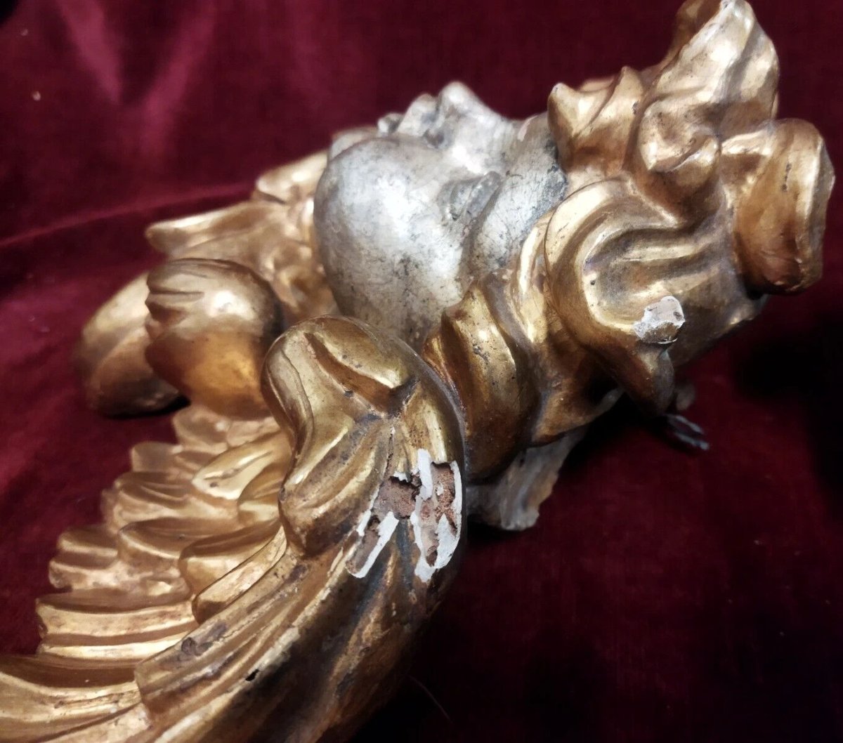 COPPIA ANGELI in legno intagliato, dorato e argentato del XVIII SECOLO-photo-6