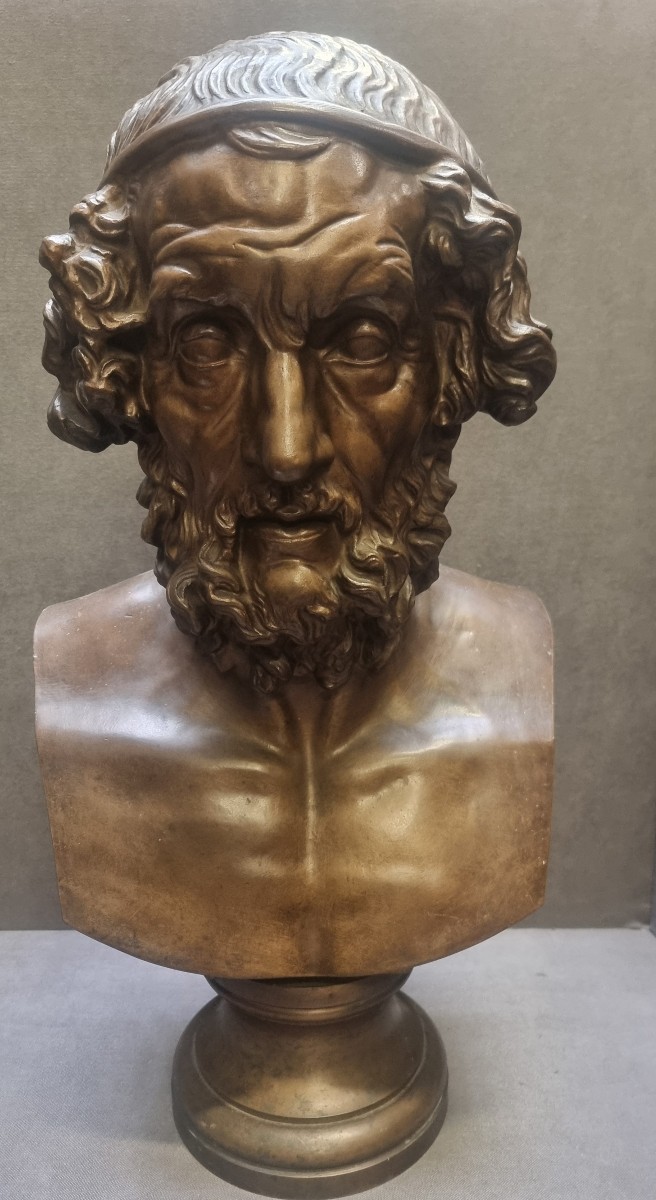 BUSTO IN BRONZO OMERO - FRANCIA NAPOLEONE III - META' DEL XIX SECOLO