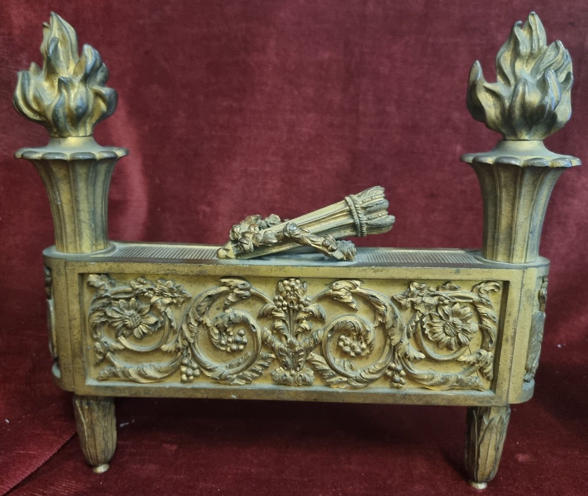 ALARI DA CAMINO IN BRONZO DORATO  FRANCIA INIZIO XIX SECOLO - BOUHON FRERES-photo-3