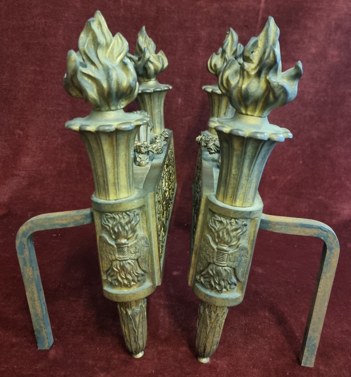 ALARI DA CAMINO IN BRONZO DORATO  FRANCIA INIZIO XIX SECOLO - BOUHON FRERES-photo-1