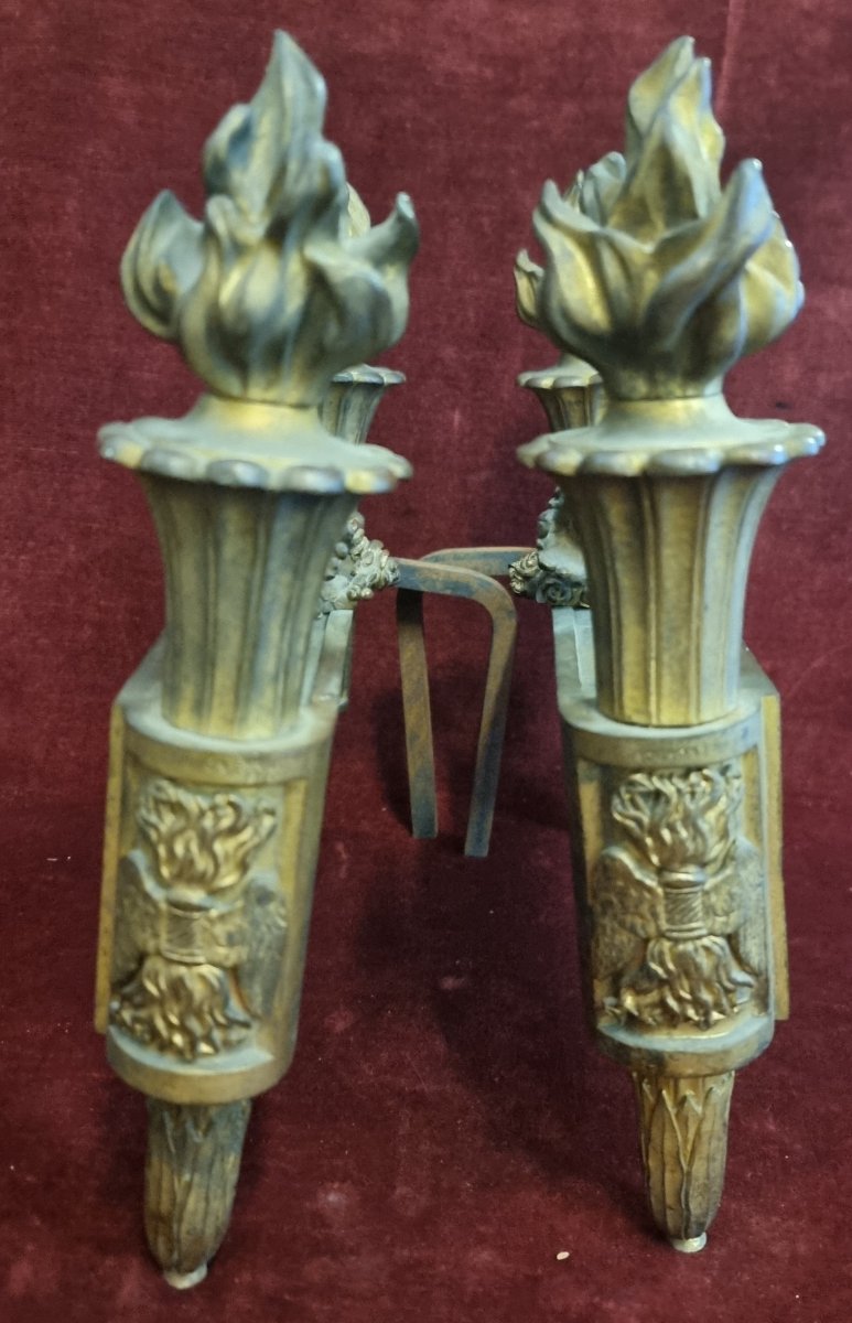 ALARI DA CAMINO IN BRONZO DORATO  FRANCIA INIZIO XIX SECOLO - BOUHON FRERES-photo-2