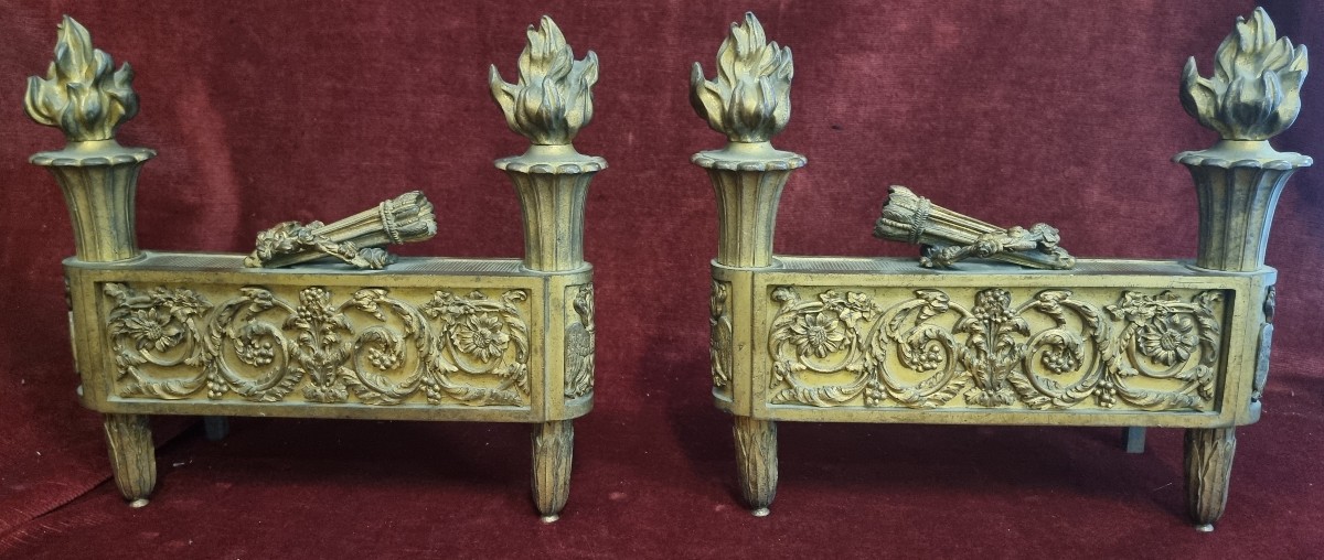 ALARI DA CAMINO IN BRONZO DORATO  FRANCIA INIZIO XIX SECOLO - BOUHON FRERES