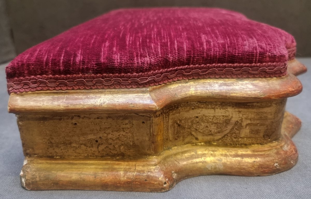 BASE IN LEGNO DORATO E VELLUTO ROSSO - ITALIA FINE XVII SECOLO-photo-4