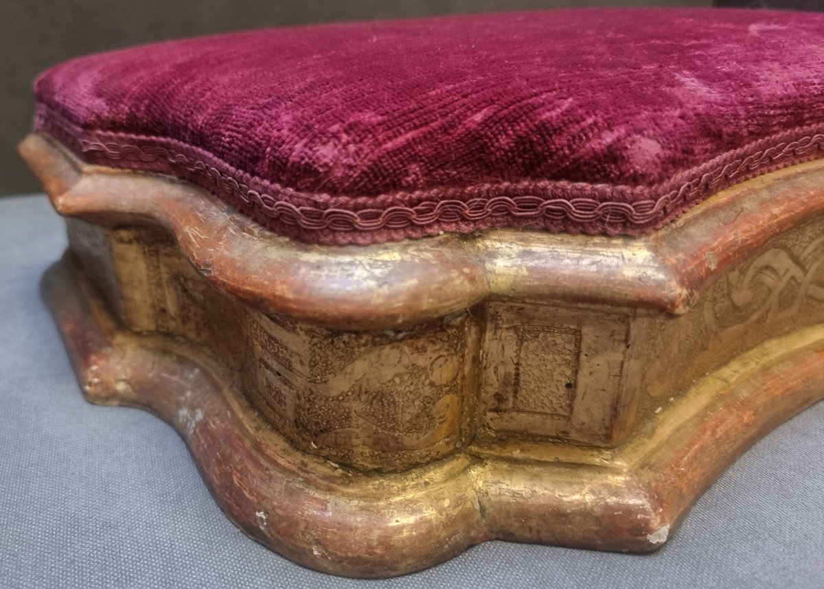 BASE IN LEGNO DORATO E VELLUTO ROSSO - ITALIA FINE XVII SECOLO-photo-3