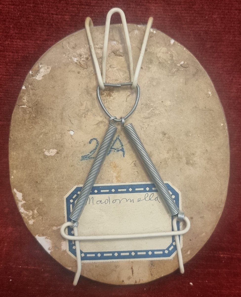 MATTONELLA OVALE IN CERAMICA DIPINTA RAFFIGURANTE MADONNA - ITALIA, CASTELLI-photo-2