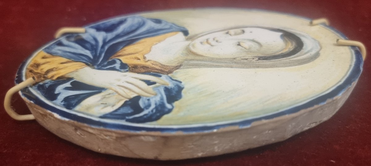MATTONELLA OVALE IN CERAMICA DIPINTA RAFFIGURANTE MADONNA - ITALIA, CASTELLI-photo-4