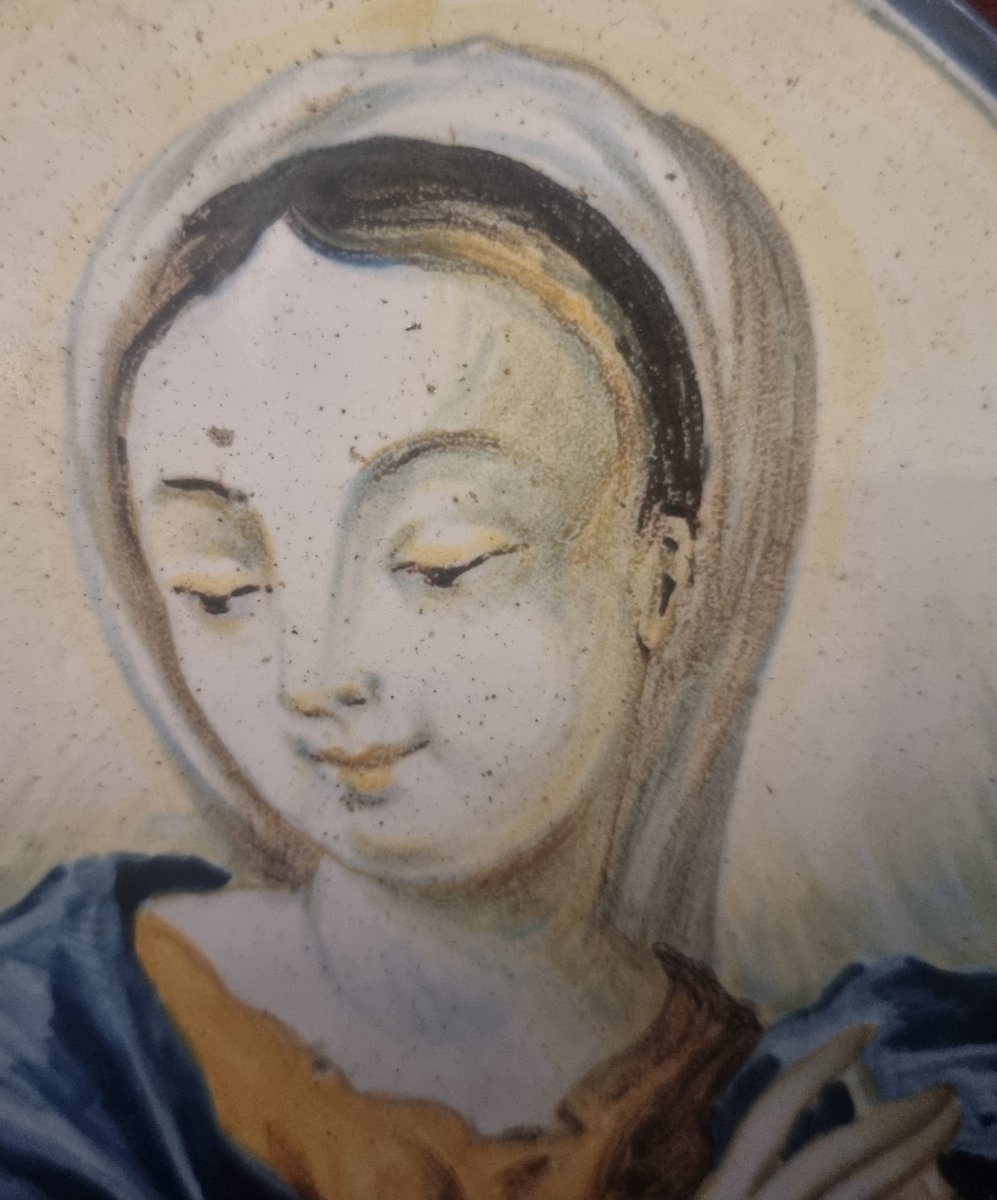 MATTONELLA OVALE IN CERAMICA DIPINTA RAFFIGURANTE MADONNA - ITALIA, CASTELLI-photo-1