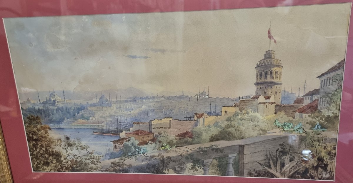 COPPIA QUADRI - GOUACHES COSTANTINOPOLI / ISTANBUL  - XIX SECOLO-photo-2
