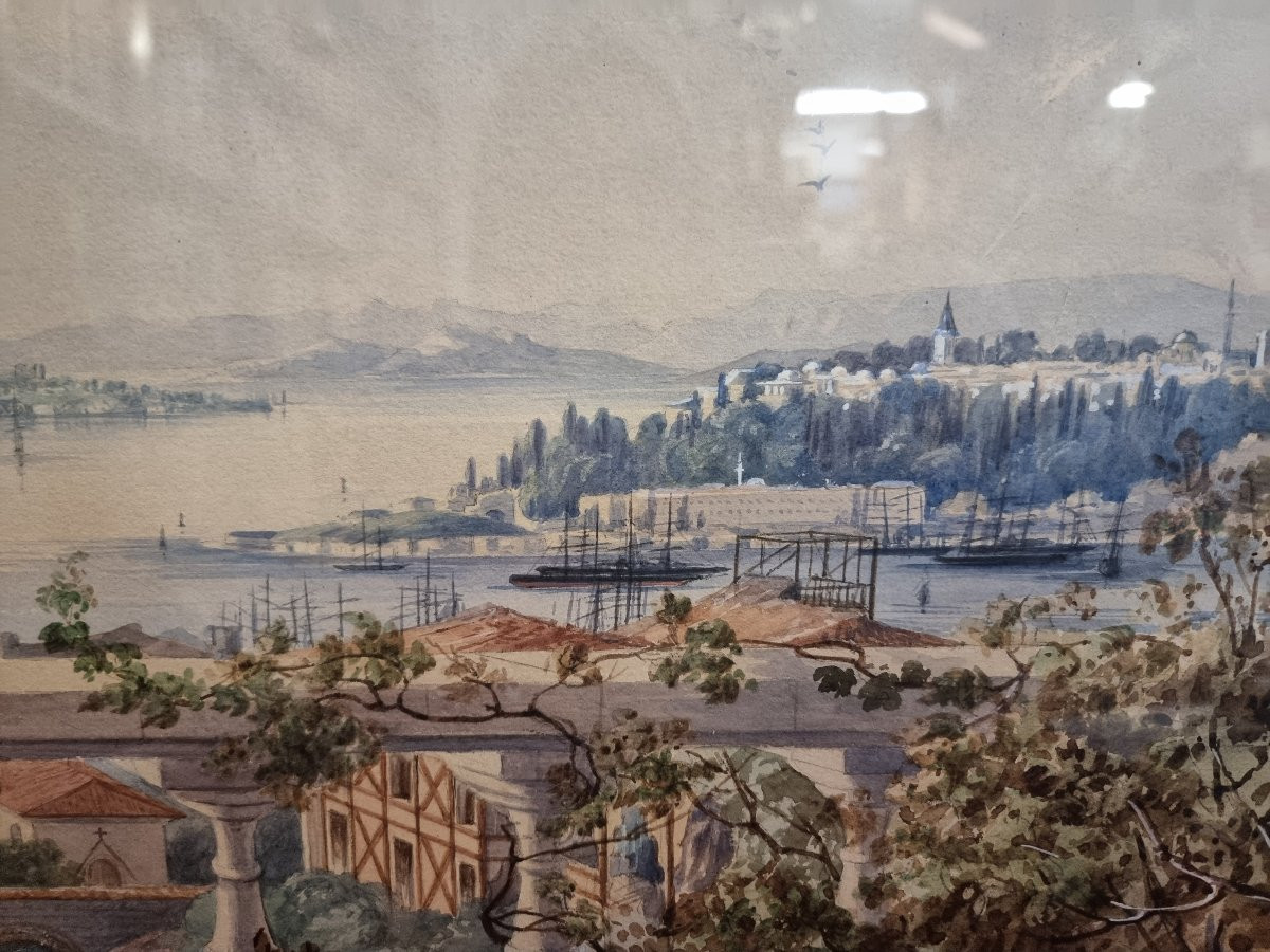 COPPIA QUADRI - GOUACHES COSTANTINOPOLI / ISTANBUL  - XIX SECOLO-photo-1