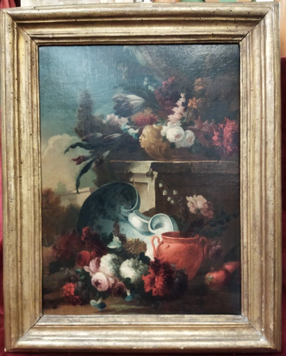 QUADRO NATURA MORTA - OLIO SU TELA   - XVII SECOLO  con cornice coeva
